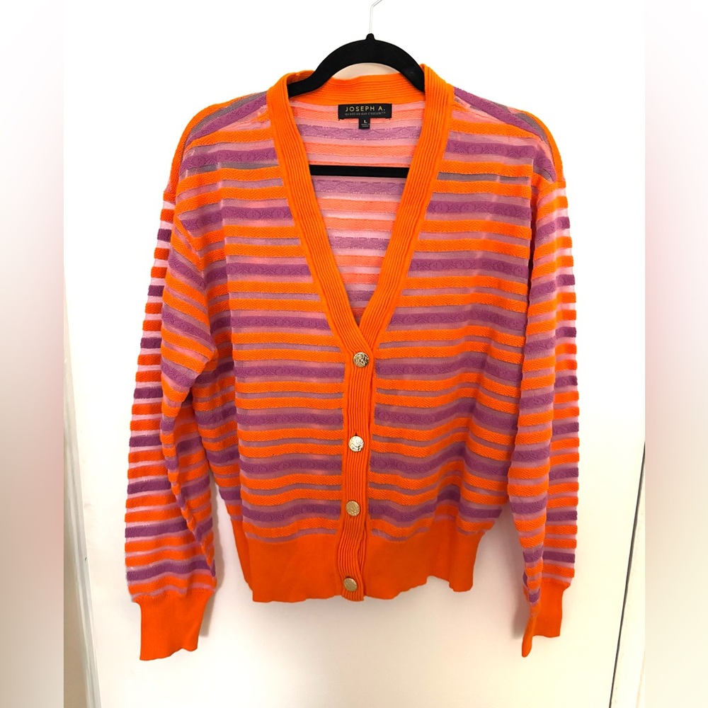 JOSEPH A Orange and Purple Striped Cardigan Sweater